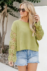 Always My Favorite Green Crochet Sleeve Sweater FINAL SALE