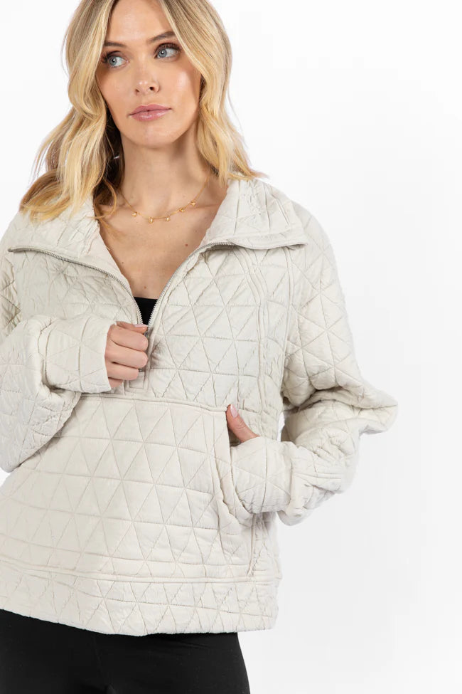 Love Is Everything Ivory Quilted Quarter Zip Pullover