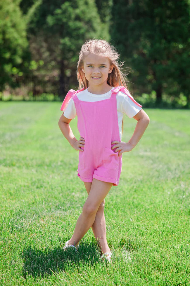 Kid's Well Loved Hot Pink Tie Shoulder Gauze Romper SALE