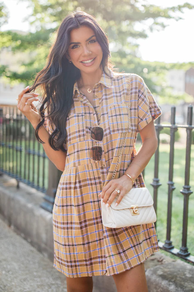 A Place All Our Own Mustard Plaid Shirt Dress FINAL SALE