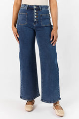 Sutton Dark Wash Wide Leg Patch Pocket Jeans