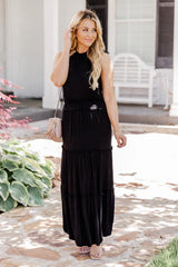 Stay A While Black Halter Neck Maxi Dress FINAL SALE