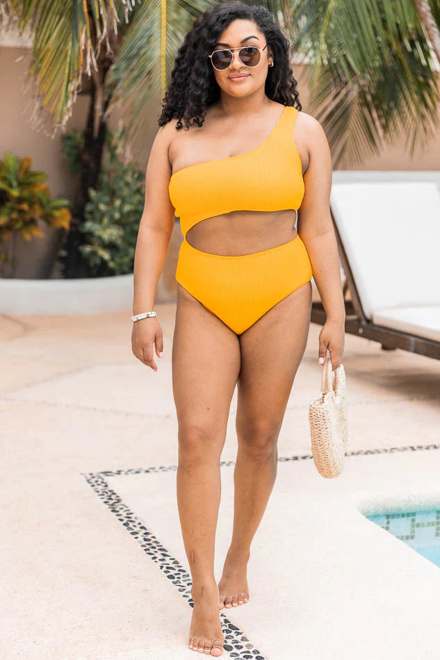 Bottom Of The Ocean Orange Cutout One shoulder One Piece Swimsuit FINAL SALE