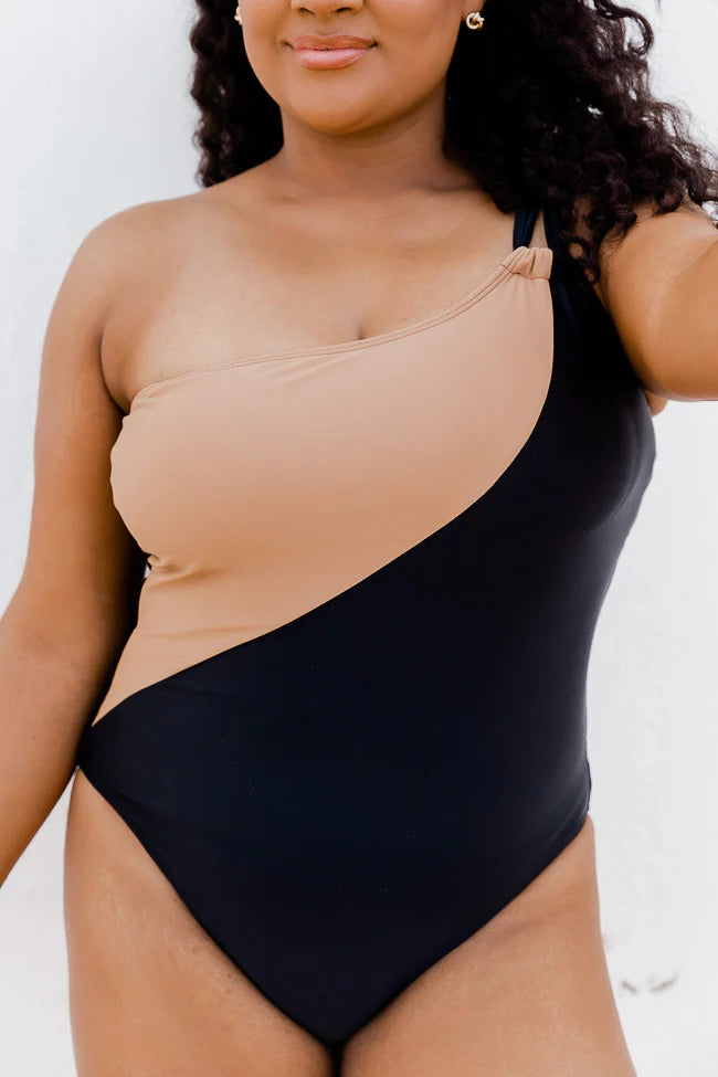 Clear Waters Black and Taupe Colorblock One Piece Swimsuit FINAL SALE