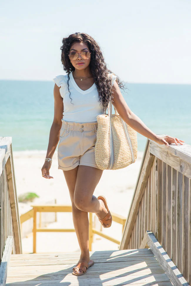 Tide To The Moon Ivory Ruffle Sleeve Ribbed Top SALE