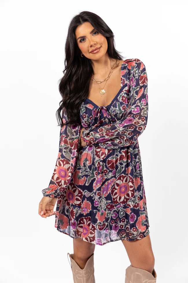 Whirlwind Romance Navy Multi Printed Sweetheart Dress