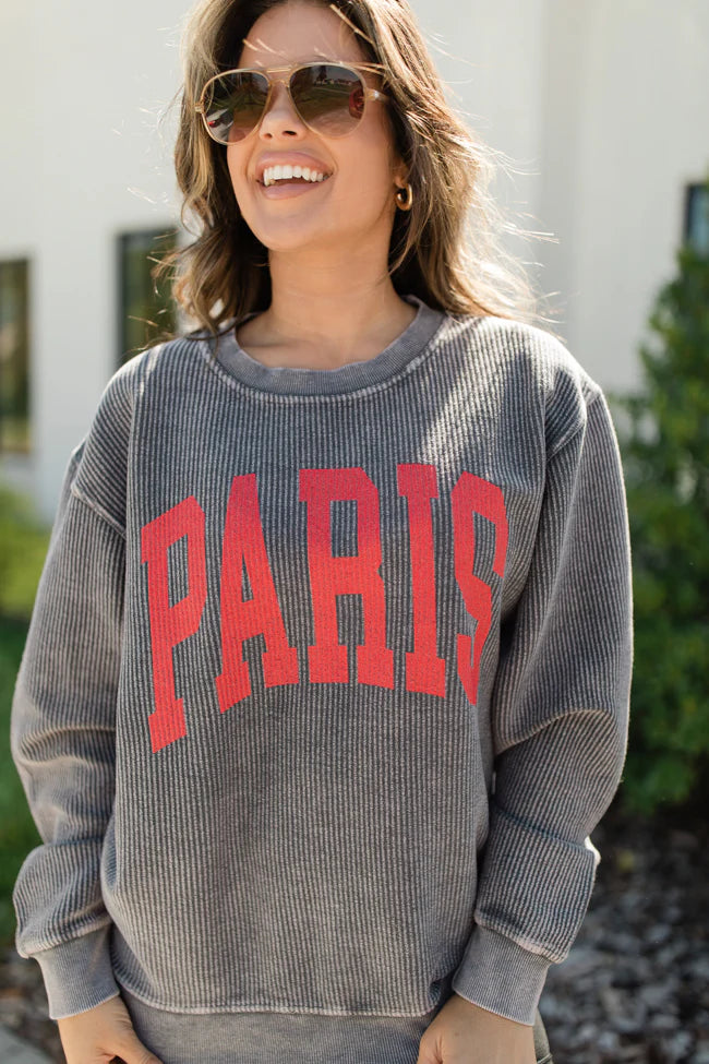 Paris Block Charcoal Corded Graphic Sweatshirt