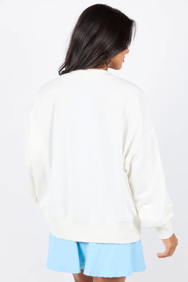 It's Forever Off White Bow Embroidered Lace Sweatshirt