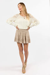 Through The Garden Taupe Solid Mini Skort