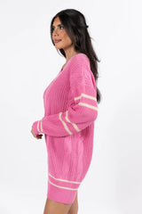 Make Your Mark Pink Varsity Detail Sweater Dress FINAL SALE