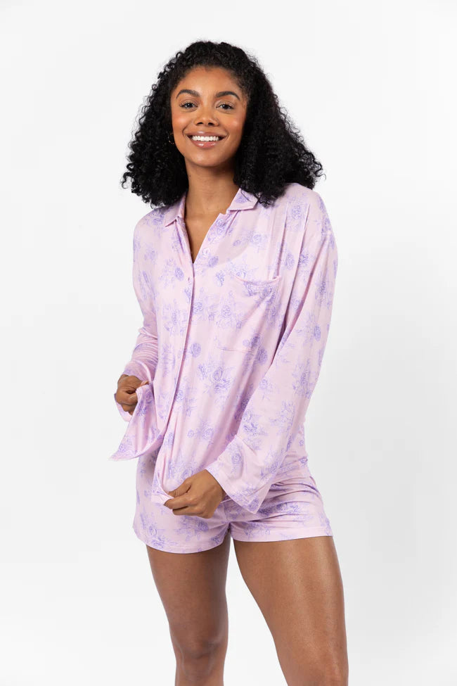 Sweet Dreams In Purple Floral Fantasy Long Sleeve Pajama Top FINAL SALE