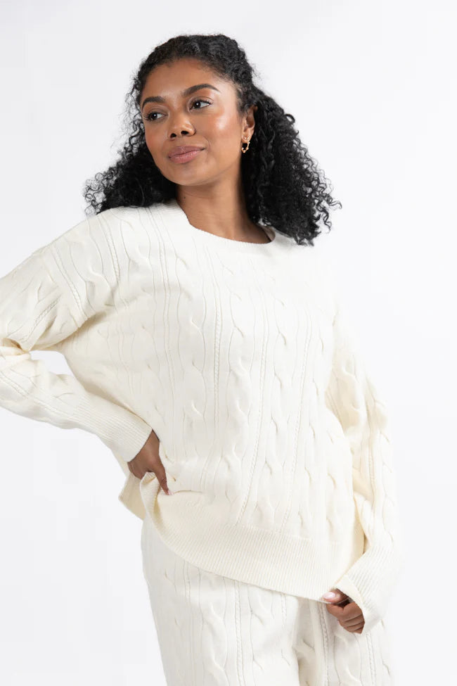 Forever Winter Ivory Cable Knit Sweater Lounge Top Macy Blackwell X Pink Lily FINAL SALE