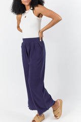 Look Your Best Navy Frayed Detail Ankle Length Pants