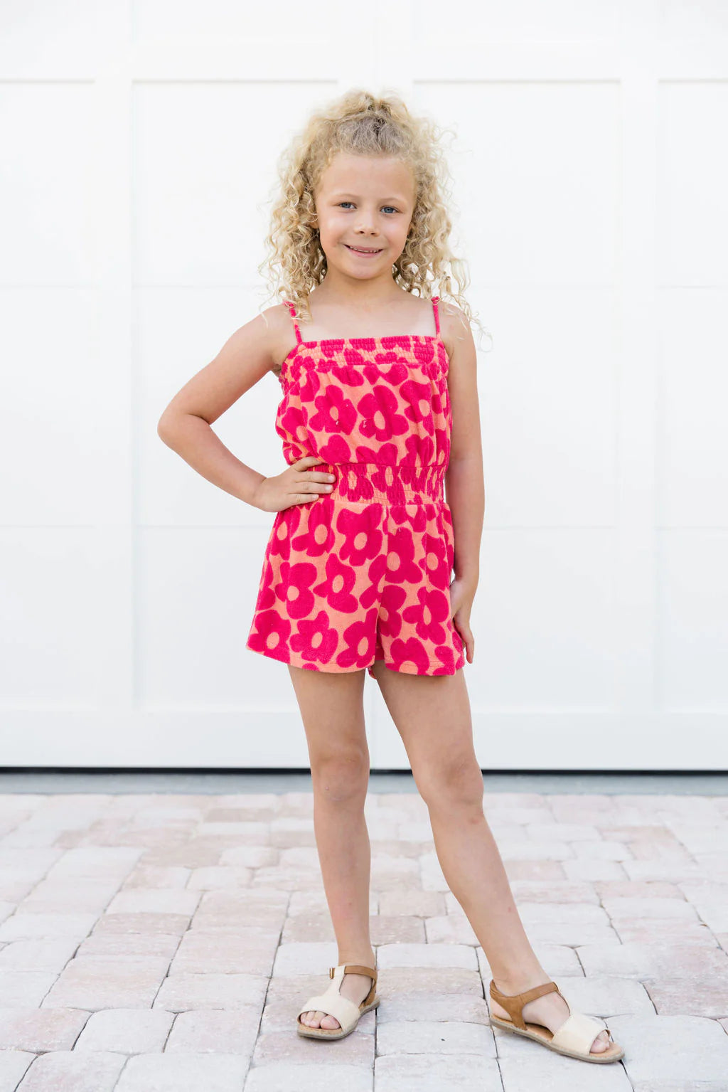 Kid's Casual Confidence Terry Cloth Floral Romper In Floral Flair SALE