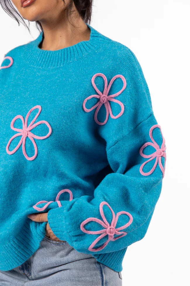 Would've Been The One Blue Flower Embroidered Sweater