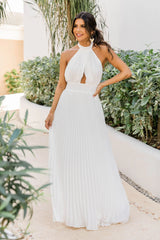 Sunny Gleam White Accordion Halter Maxi Dress FINAL SALE