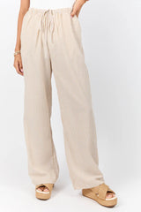 Bright Mornings Taupe and Ivory Pull On Striped Pants