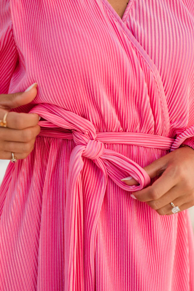 Colors Of My Heart Pink Solid Tie Belt Dress