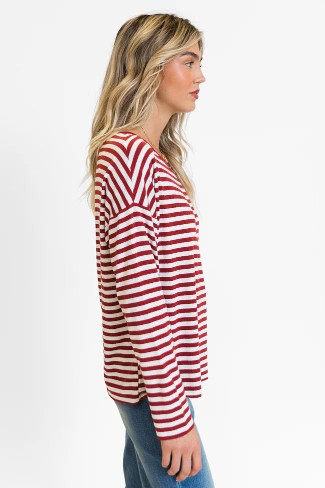 Blizzard Bliss Red Wide Neck Striped Knit Top FINAL SALE