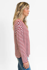 Blizzard Bliss Red Wide Neck Striped Knit Top FINAL SALE