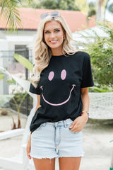 Drawn Smiley Black Oversized Graphic Tee