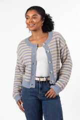 More Than Amazing Slate Grey Striped Button Front Cardigan