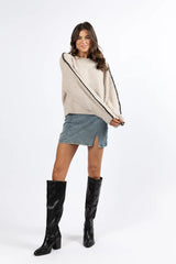 In and Out Taupe and Black Contrast Stitch Sweater