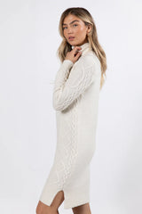 Let's Go Places Ivory Cable Knit Turtleneck Dress FINAL SALE