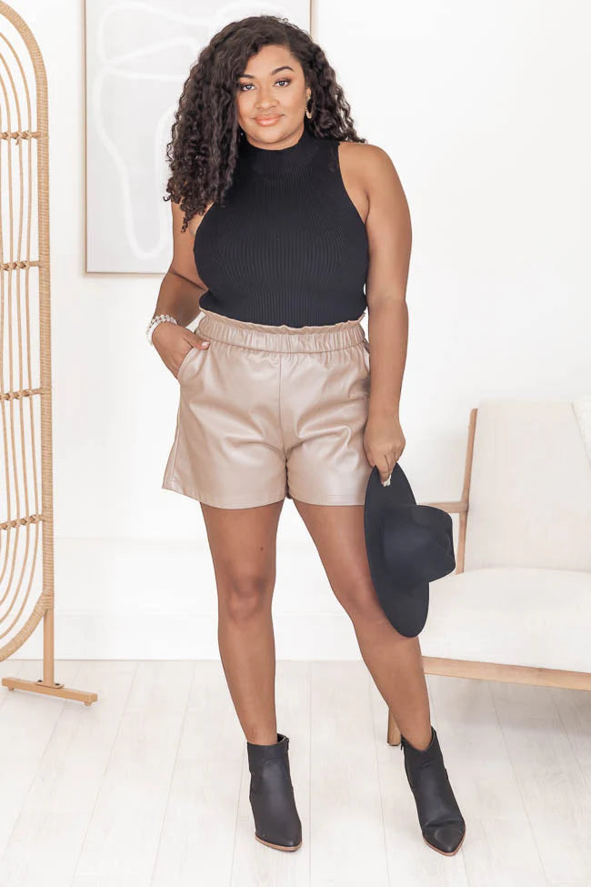 Try Something New Tan Faux Leather Shorts FINAL SALE