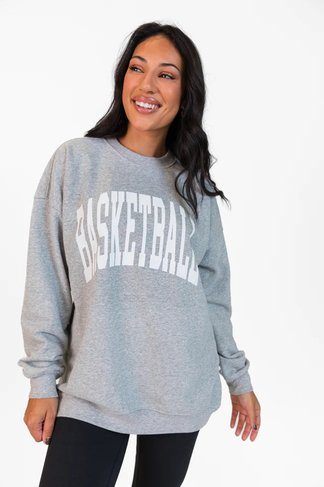 Basketball Block Light Grey Oversized Graphic Sweatshirt