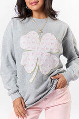 Pattern Shamrock Light Grey Oversized Graphic Sweatshirt