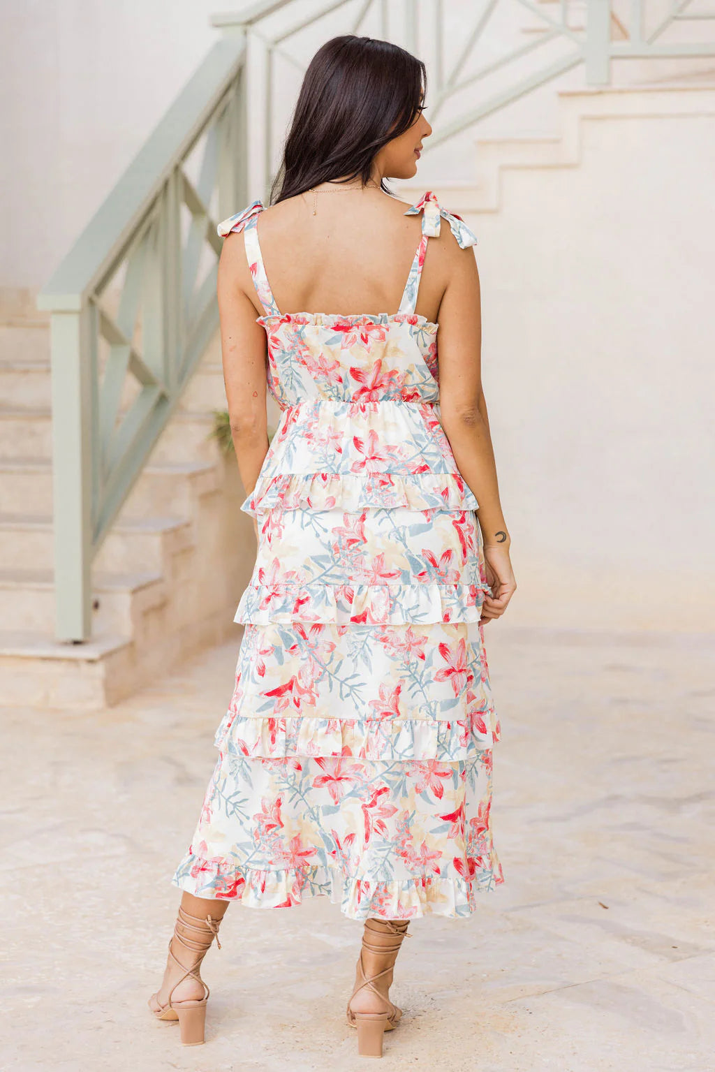 Stay In Paradise Floral Tiered Satin Midi Dress FINAL SALE