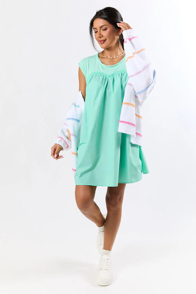 All The Buzz Mint Knit and Woven Mix Dress