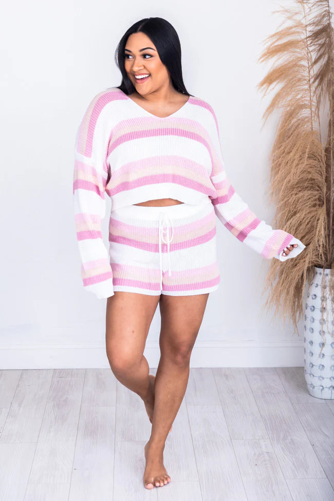 Desert Daydreamer Pink Striped Knit Shorts FINAL SALE