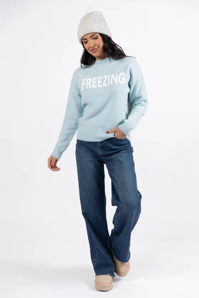 Always Freezing Blue Crew Neck Sweater FINAL SALE