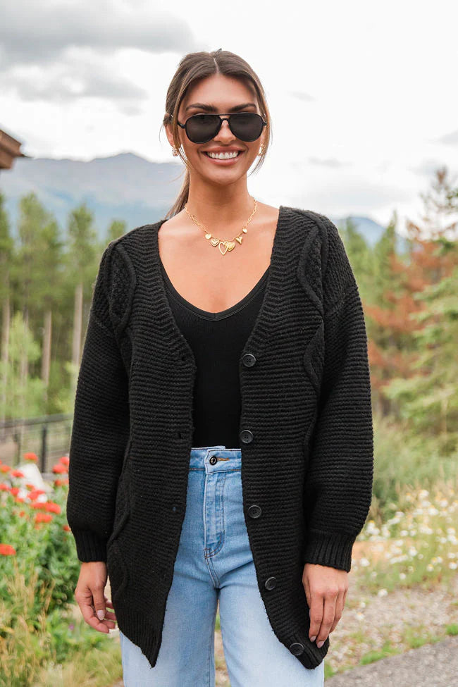 On My Mind Black Cable Knit Cardigan