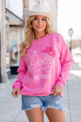 In Dolly We Trust Pink Oversized Graphic Sweatshirt