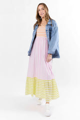 Forever Again Sherbet Striped Color Block Maxi Dress