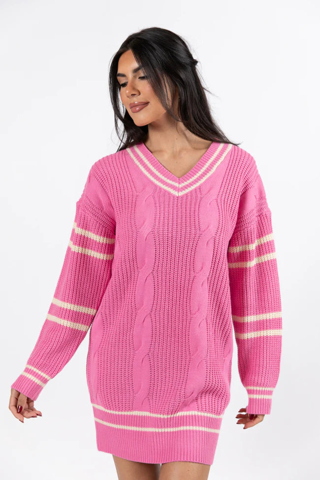 Make Your Mark Pink Varsity Detail Sweater Dress FINAL SALE