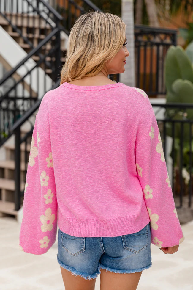 Spring Fever Pink and Yellow Flower Sweater SALE