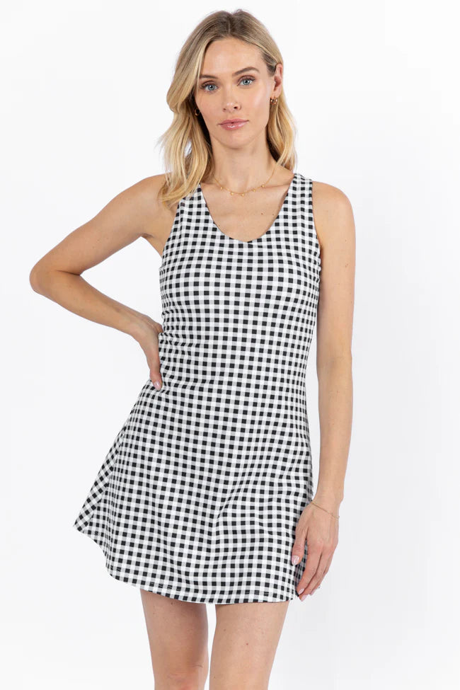 Kick It With Me In Black Gingham Active Dress