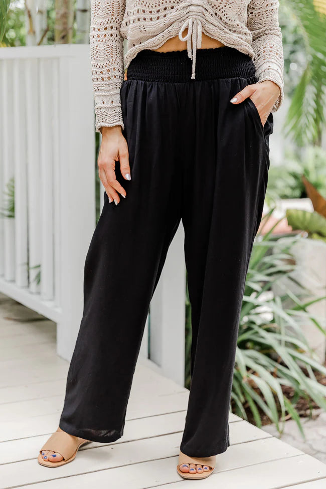 Far And Wide Smocked Waist Black Pants FINAL SALE