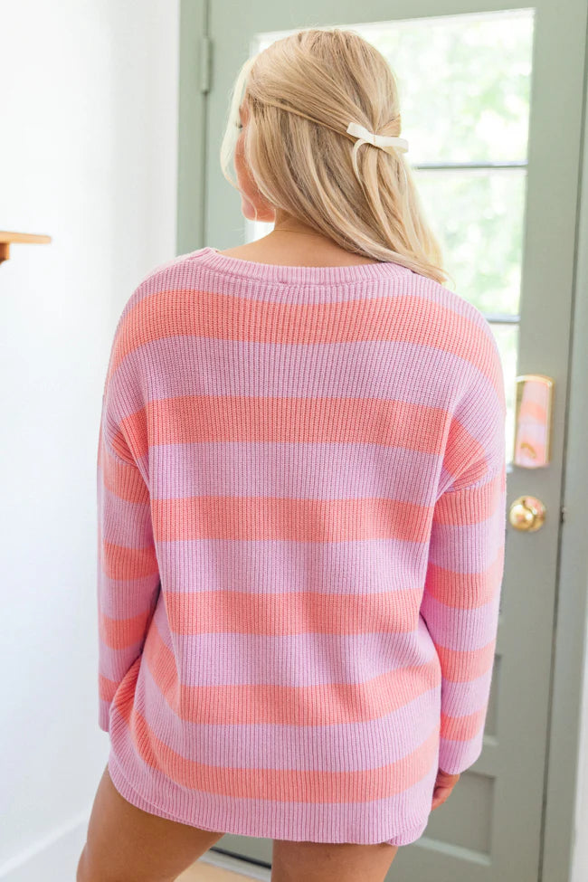 Sign Of The Times Coral And Lilac Striped Sweater Set SALE