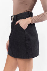 Just To See You Smile Black Western Belted Denim Skirt