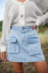 Worn In Love Cargo Light Wash Denim Mini Skirt SALE SALE