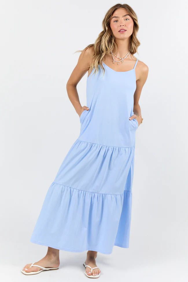 Sweet Melodies Blue Ribbed Knit Maxi Dress