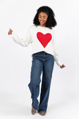 In My Heart Ivory and Red Cable Knit Heart Sweater FINAL SALE