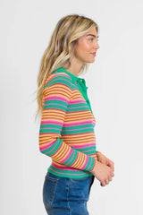 Wish I Knew Multi Striped Long Sleeve Polo Sweater