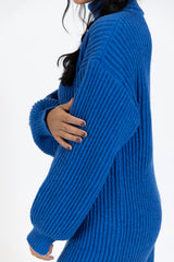 Call My Bluff Blue Bubble Sleeve Turtleneck Sweater Dress  FINAL SALE