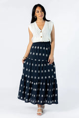 No Place Like This Navy Embroidered Maxi Skirt